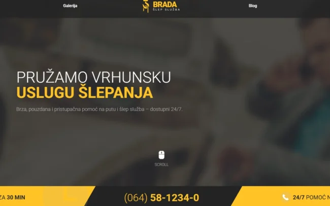 Izrada sajta za Brada šlep službu – moderan web dizajn za pomoć na putu