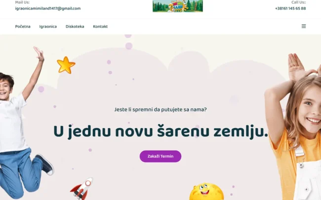 Izrada web sajta za dečiju igraonicu Mimililand – wordpress premium theme web dizajn