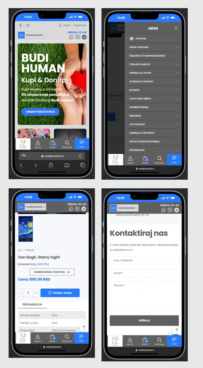 Maske za mob – mobilni prikaz online shop sajta, responsive custom CMS