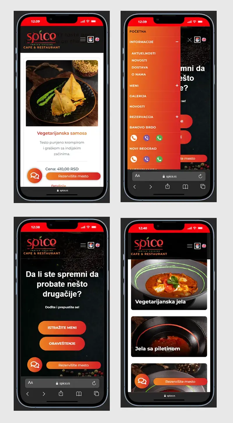 Spice restoran – mobilni prikaz web sajta za restoran, responsive dizajn