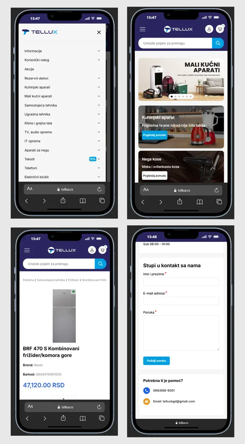 Tellux – mobilni prikaz custom web aplikacije, responsive PHP/MySQL razvoj